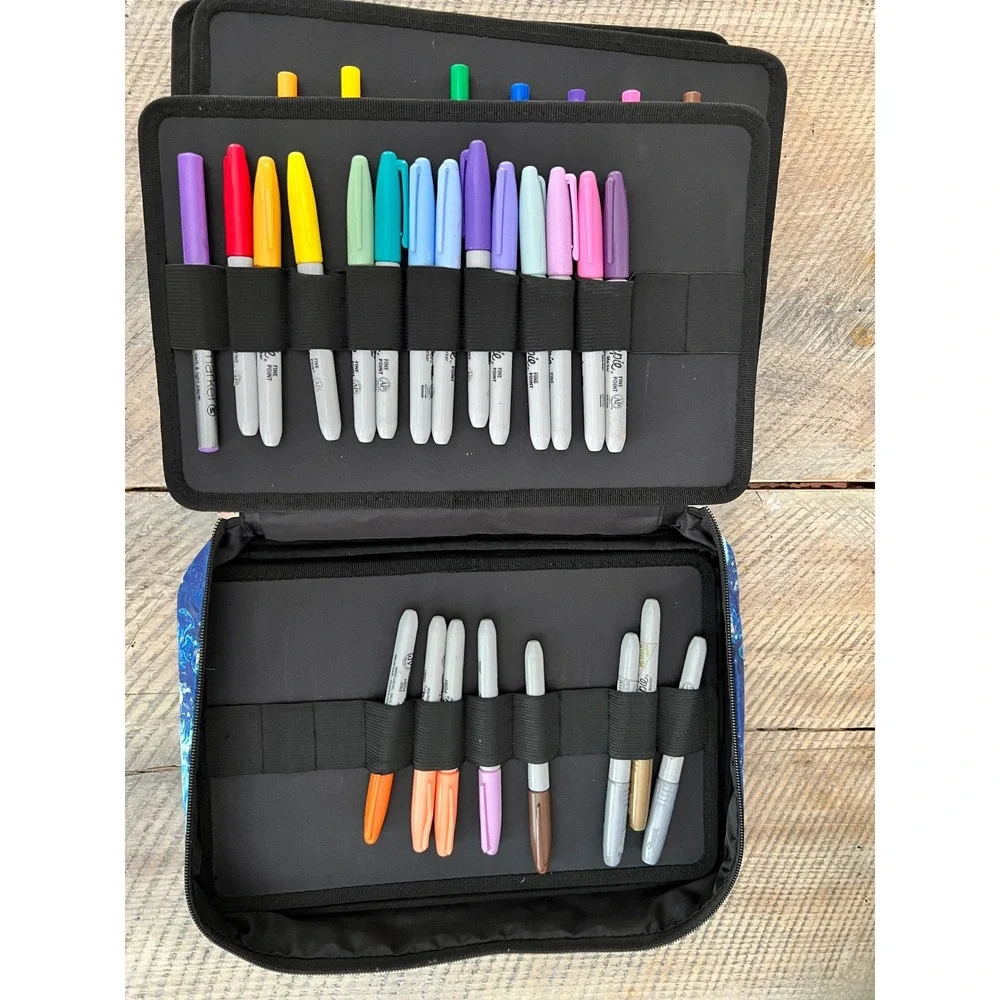 Starry Night Large Capacity Pencil Case Organizer with Assorted Working Markers